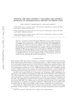 Winning the NIST Contest: A scalable and general approach to
  differentially private synthetic data