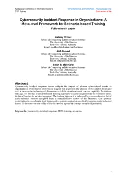 Cybersecurity Incident Response in Organisations: A Meta-level Framework
  for Scenario-based Training
