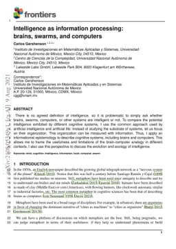 Intelligence as information processing: brains, swarms, and computers