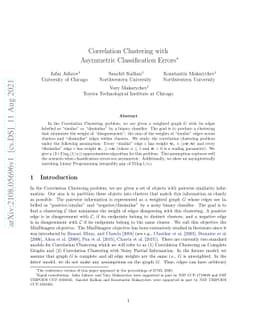 Correlation Clustering with Asymmetric Classification Errors