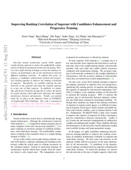 Improving Ranking Correlation of Supernet with Candidates Enhancement
  and Progressive Training