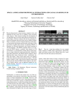 SPACE: A Simulator for Physical Interactions and Causal Learning in 3D
  Environments