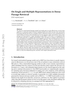 On Single and Multiple Representations in Dense Passage Retrieval