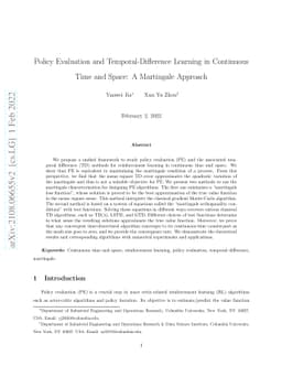Policy Evaluation and Temporal-Difference Learning in Continuous Time
  and Space: A Martingale Approach
