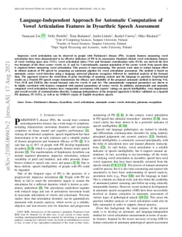 Language-Independent Approach for Automatic Computation of Vowel
  Articulation Features in Dysarthric Speech Assessment