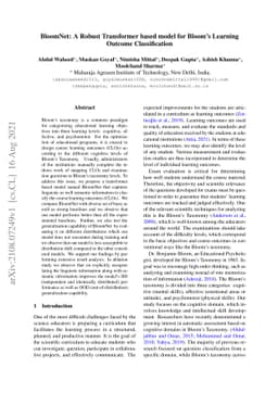 BloomNet: A Robust Transformer based model for Bloom's Learning Outcome
  Classification