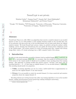 NeuraCrypt is not private
