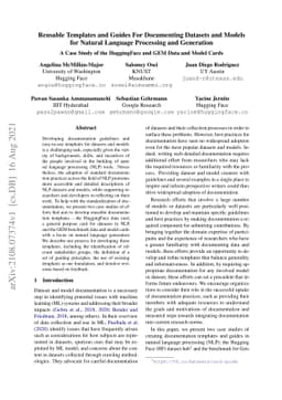 Reusable Templates and Guides For Documenting Datasets and Models for
  Natural Language Processing and Generation: A Case Study of the HuggingFace
  and GEM Data and Model Cards