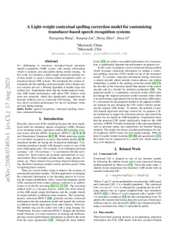 A Light-weight contextual spelling correction model for customizing
  transducer-based speech recognition systems