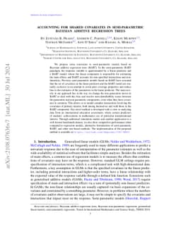Accounting for shared covariates in semi-parametric Bayesian additive
  regression trees