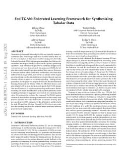 Fed-TGAN: Federated Learning Framework for Synthesizing Tabular Data