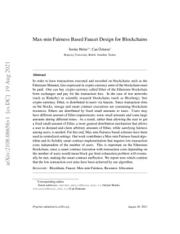 Max-min Fairness Based Faucet Design for Blockchains