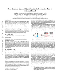 Fine-Grained Element Identification in Complaint Text of Internet Fraud