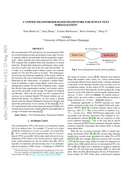 A Unified Transformer-based Framework for Duplex Text Normalization