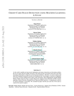 Credit Card Fraud Detection using Machine Learning: A Study