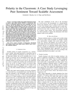 Polarity in the Classroom: A Case Study Leveraging Peer Sentiment Toward
  Scalable Assessment