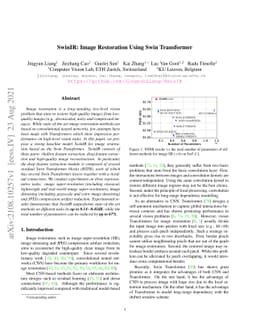 SwinIR: Image Restoration Using Swin Transformer