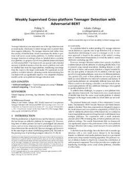 Weakly Supervised Cross-platform Teenager Detection with Adversarial
  BERT