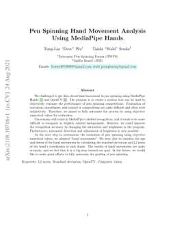 Pen Spinning Hand Movement Analysis Using MediaPipe Hands