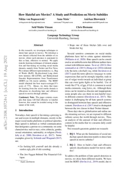 How Hateful are Movies? A Study and Prediction on Movie Subtitles
