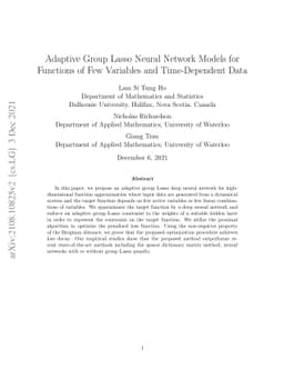 Adaptive Group Lasso Neural Network Models for Functions of Few
  Variables and Time-Dependent Data