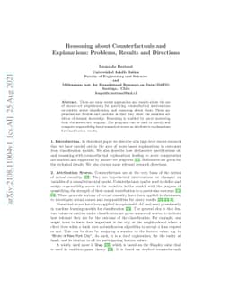 Reasoning about Counterfactuals and Explanations: Problems, Results and
  Directions