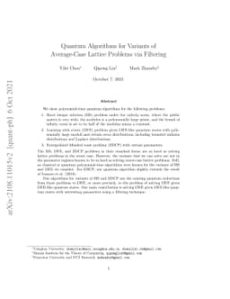 Quantum Algorithms for Variants of Average-Case Lattice Problems via
  Filtering
