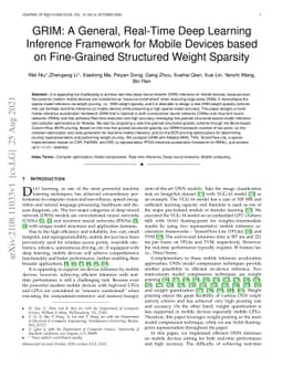 GRIM: A General, Real-Time Deep Learning Inference Framework for Mobile
  Devices based on Fine-Grained Structured Weight Sparsity