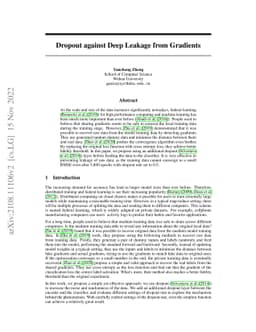 Dropout against Deep Leakage from Gradients