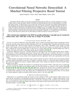Convolutional Neural Networks Demystified: A Matched Filtering
  Perspective Based Tutorial