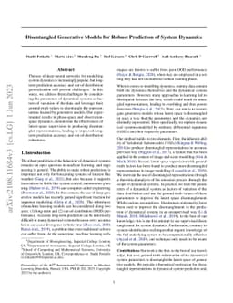 Disentangled Generative Models for Robust Prediction of System Dynamics