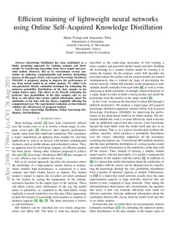 Efficient training of lightweight neural networks using Online
  Self-Acquired Knowledge Distillation