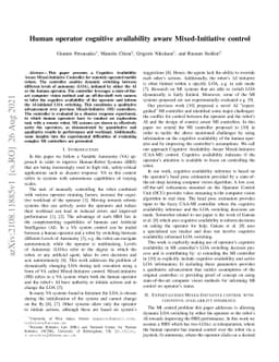 Human operator cognitive availability aware Mixed-Initiative control