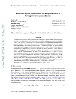 Finite-time System Identification and Adaptive Control in Autoregressive
  Exogenous Systems