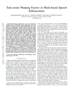 Task-aware Warping Factors in Mask-based Speech Enhancement