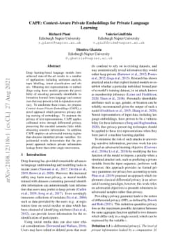 CAPE: Context-Aware Private Embeddings for Private Language Learning
