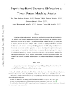 Superstring-Based Sequence Obfuscation to Thwart Pattern Matching
  Attacks