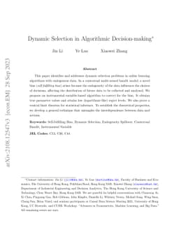Dynamic Selection in Algorithmic Decision-making