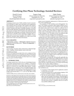 Certifying One-Phase Technology-Assisted Reviews