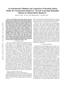 An Experimental Validation and Comparison of Reaching Motion Models for
  Unconstrained Handovers: Towards Generating Humanlike Motions for Human-Robot
  Handovers