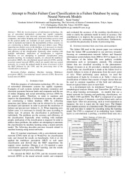 Attempt to Predict Failure Case Classification in a Failure Database by
  using Neural Network Models