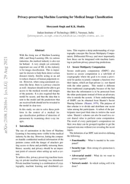 Privacy-preserving Machine Learning for Medical Image Classification