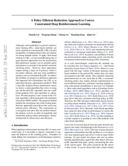 A Policy Efficient Reduction Approach to Convex Constrained Deep
  Reinforcement Learning