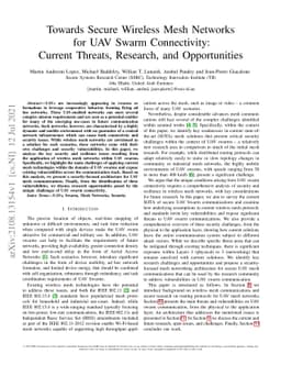 Towards Secure Wireless Mesh Networks for UAV Swarm Connectivity:
  Current Threats, Research, and Opportunities