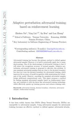 Adaptive perturbation adversarial training: based on reinforcement
  learning