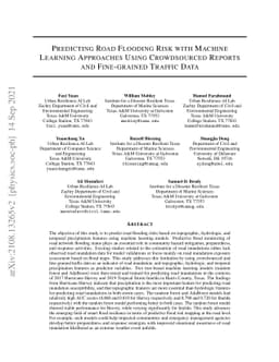 Predicting Road Flooding Risk with Machine Learning Approaches Using
  Crowdsourced Reports and Fine-grained Traffic Data