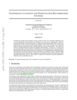 Incremental Learning for Personalized Recommender Systems