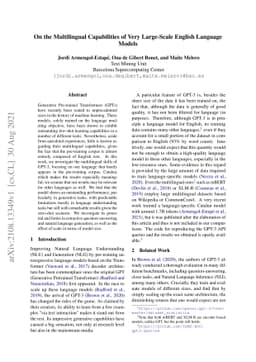 On the Multilingual Capabilities of Very Large-Scale English Language
  Models