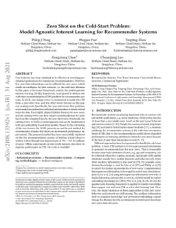 Zero Shot on the Cold-Start Problem: Model-Agnostic Interest Learning
  for Recommender Systems