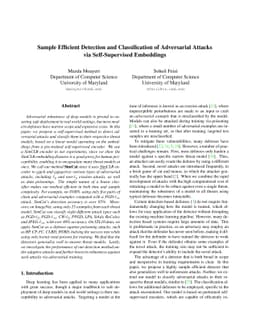Sample Efficient Detection and Classification of Adversarial Attacks via
  Self-Supervised Embeddings